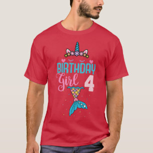 4e verjaardag van het meisje Unicorn Mermaid Tail  T-shirt