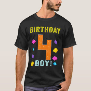 4e verjaardag vier 4 jaar oud blok gebouw jongens t-shirt
