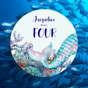 4e Verjaardag Waterverf Zeemeermin onder het Zee Kaart