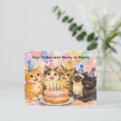 4e verjaardagskaart voor meisjes leuk kattenfeest  briefkaart (Staand voorkant)