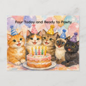 4e verjaardagskaart voor meisjes leuk kattenfeest  briefkaart (Voorkant)