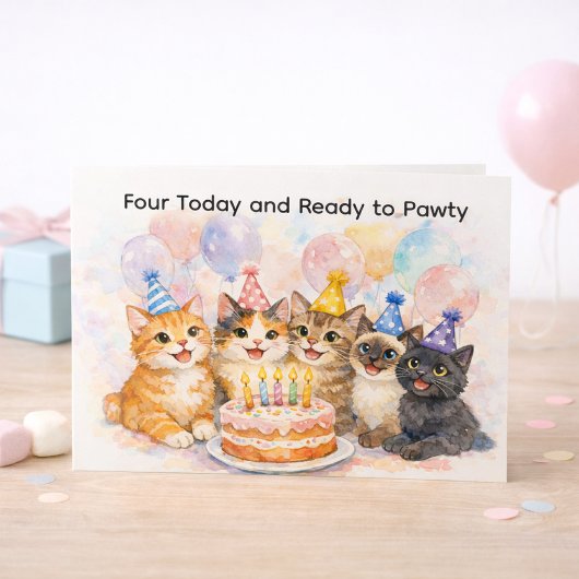 4e verjaardagskaart voor meisjes leuk kattenfeest  briefkaart