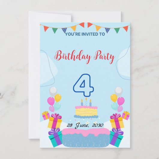 4e verjaardagsuitnodiging - Adorably Fun Party Kaa Kaart (Voorkant)