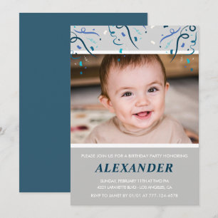 4e verjaardagsuitnodigingen Jongen Confetti Foto N Kaart