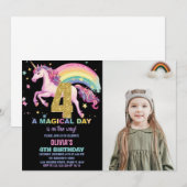 4ème Unicorn Invitations Anniversaire Noir avec ph (Devant / Derrière)