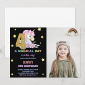 4ème Unicorne Florale Invitations d'anniversaire a (Devant / Derrière)