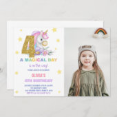 4ème Unicorne Florale Invitations d'anniversaire a (Devant / Derrière)