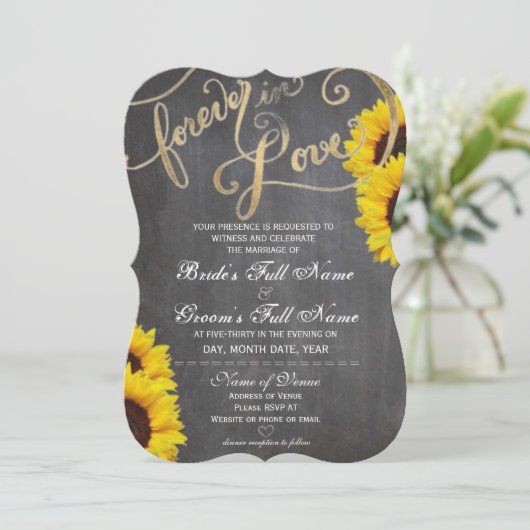 4Ever Love Chalkboard Sunflower Faire-part de mari (Debout devant)