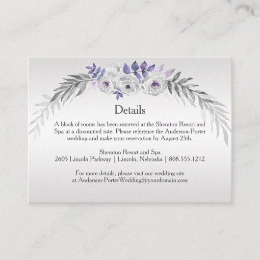 #4Paarse Silver Grey Bloemen Detail Behuizing Kaar Informatiekaartje (Voorkant)