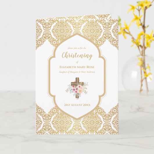 4page CHRISTENING Invitation et programme Gold Orn (Fleur jaune)