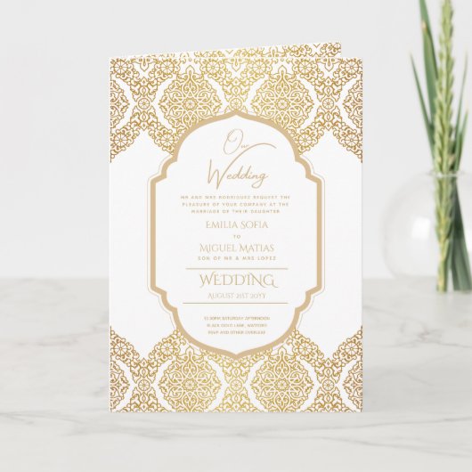 4page Gold Ornate MARIAGE Inviter Programme modern (Devant)