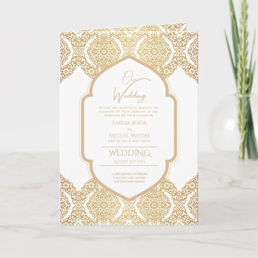4page Gold Ornate MARIAGE Inviter Programme modern (Devant)