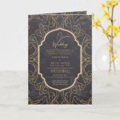 4page Gold Ornate MARIAGE Inviter Programme modern (Fleur jaune)