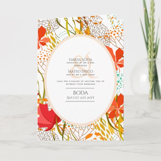 4pg Espagnol BODA Invitation Feuilles d'automne Mo (Devant)