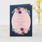 4pg Espagnol BODA Invitation Marine Bleu rose Bour (Fleur jaune)