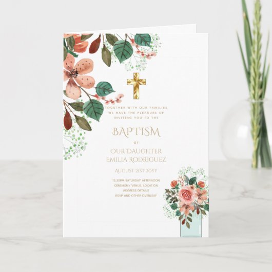 4pg Floral BAPTISM-uitnodigingen - Programma (Voorkant)