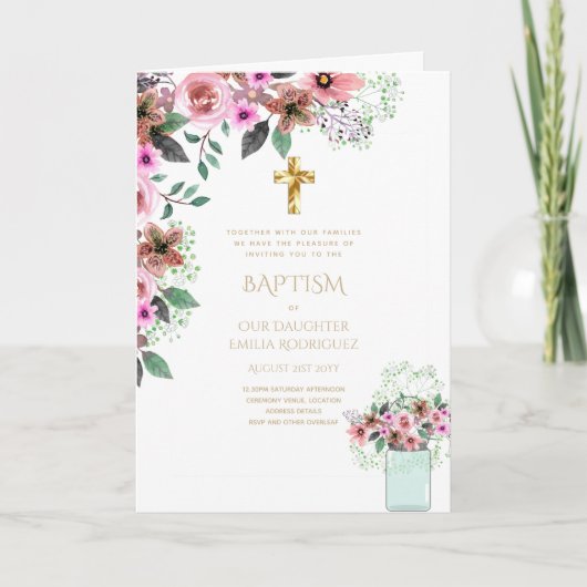 4pg Floral BAPTISM-uitnodigingen - Programma (Voorkant)
