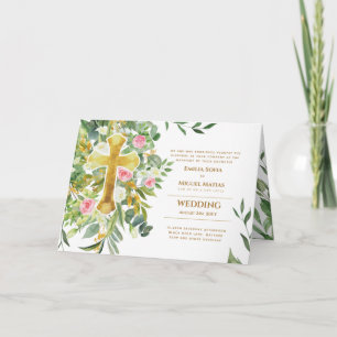 4pg Floral Cross Greenery Wedding Invite Programme Kaart