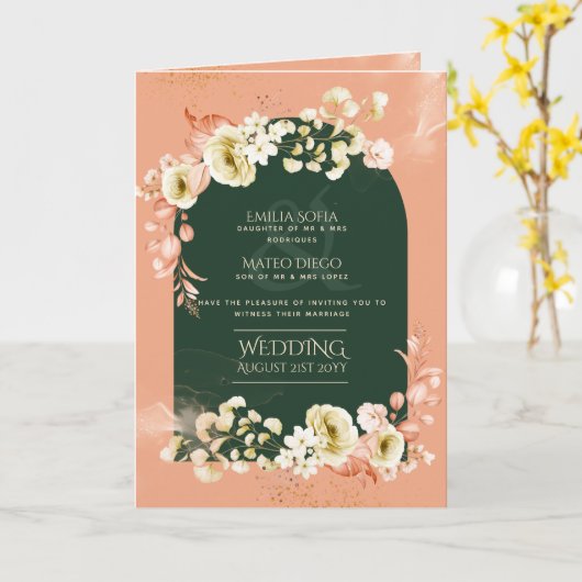 4pg Hispanic Floral Wedding Programme Bilingue Chi (Fleur jaune)