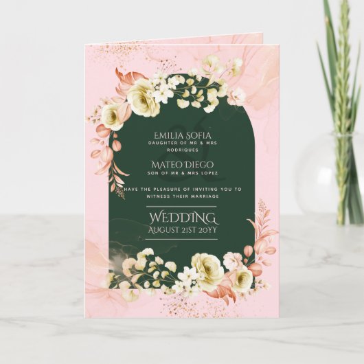 4pg Hispanic Floral Wedding Programme Bilingue Chi (Devant)