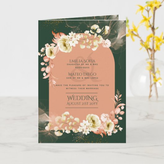 4pg Hispanic Floral Wedding Programme Bilingue Chi (Fleur jaune)