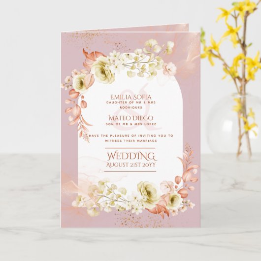 4pg Hispanic Floral Wedding Programme Bilingue Chi (Fleur jaune)