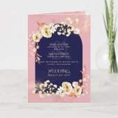 4pg Navy Stof Roze Bloemen Trouw Uitnodiging Progr (Voorkant)