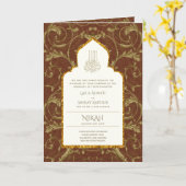 4Pg NIKAH WALIMA Invitation Gold Ornate islamique (Fleur jaune)