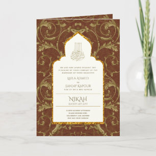 4Pg NIKAH WALIMA Invitation Ornementée en Or Islam