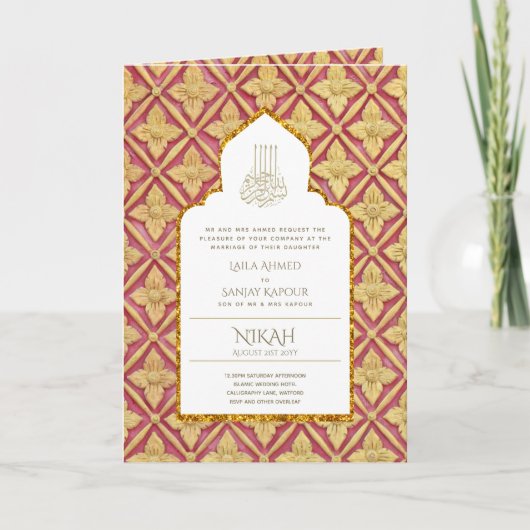 4Pg NIKAH WALIMA Invitation Red Gold Ornate (Devant)