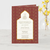 4Pg NIKAH WALIMA Invitation Red Gold Ornate islami (Fleur jaune)