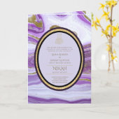 4Pg. NIKAH WALIMA Paars Gold Marble Agate Glitter Kaart (Gele Bloem)