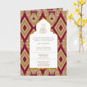 4Pg NIKAH WALIMA Uitnodiging Rood Goud Versierd (Gele Bloem)