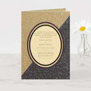 4pg Spaanse BODA-uitnodigingen, Gold Black Wedding Kaart