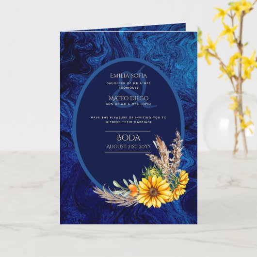 4pg Spaanse BODA uitnodigingen Koninklijk Blauwe Z (Gele Bloem)