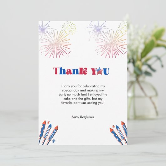 4T van Juli Patrotische Verjaardag Dank u kaart (Staand voorkant)