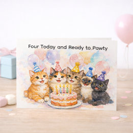 4th Birthday Card for Girls Fun Cat Party  Briefkaart