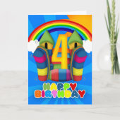4th Birthday Card With Bouncy Castle And Rainbow Kaart (Voorkant)