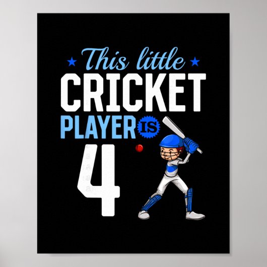 4th Birthday Cricket Player  Poster (Voorkant)