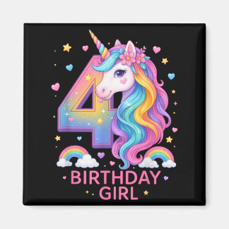 4th Birthday Girl Unicorn Rainbow Unicorn 4 Years Magneet