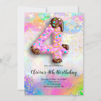 4th Birthday Girls Invitation Kaart