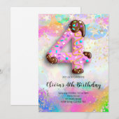 4th Birthday Girls Invitation Kaart (Voorkant / Achterkant)