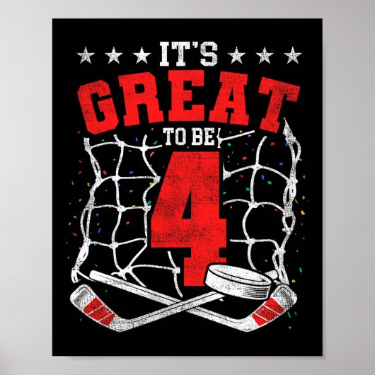 4th Birthday Hockey Lovers It's Great To Be 4 Year Poster (Voorkant)