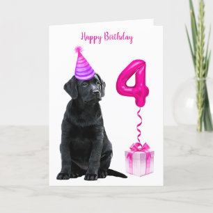 4th Birthday Puppy Theme- Schattige Dog Pink Meisj Kaart