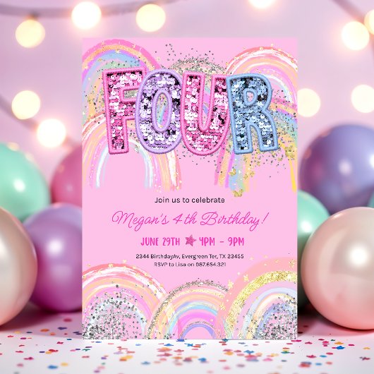 4th Birthday Rainbow Invitation