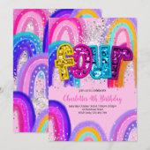 4th Birthday Sequin Rainbow Party Invitation Kaart (Voorkant / Achterkant)