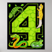 4th Birthday Snake Lizard Reptile 4 Year Old Party Poster (Voorkant)