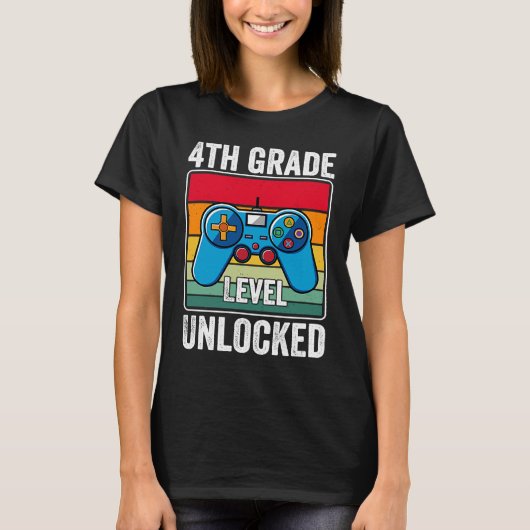 4th Grade Level Unlocked Video Game Back to School T-shirt (Voorkant)