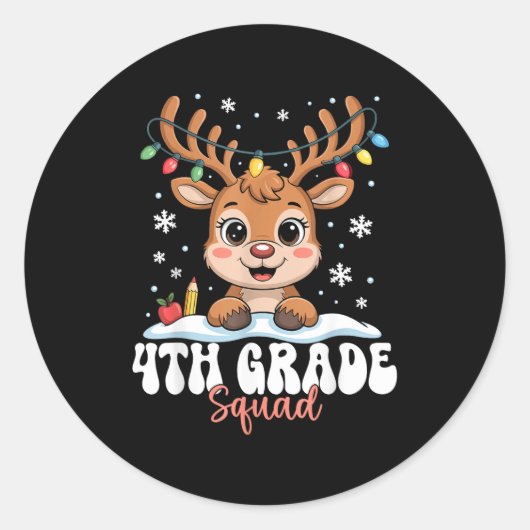 4th Grade Squad Reindeer Christmas Lights Cute Win Ronde Sticker (Voorkant)