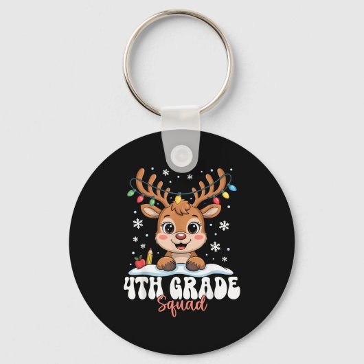 4th Grade Squad Reindeer Christmas Lights Cute Win Sleutelhanger (Voorkant)